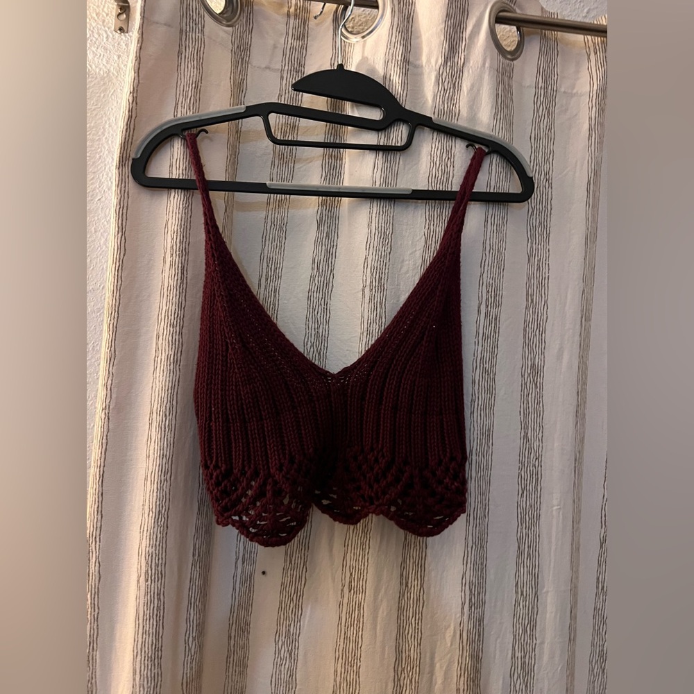 Burgundy Knit Crochet Bralette